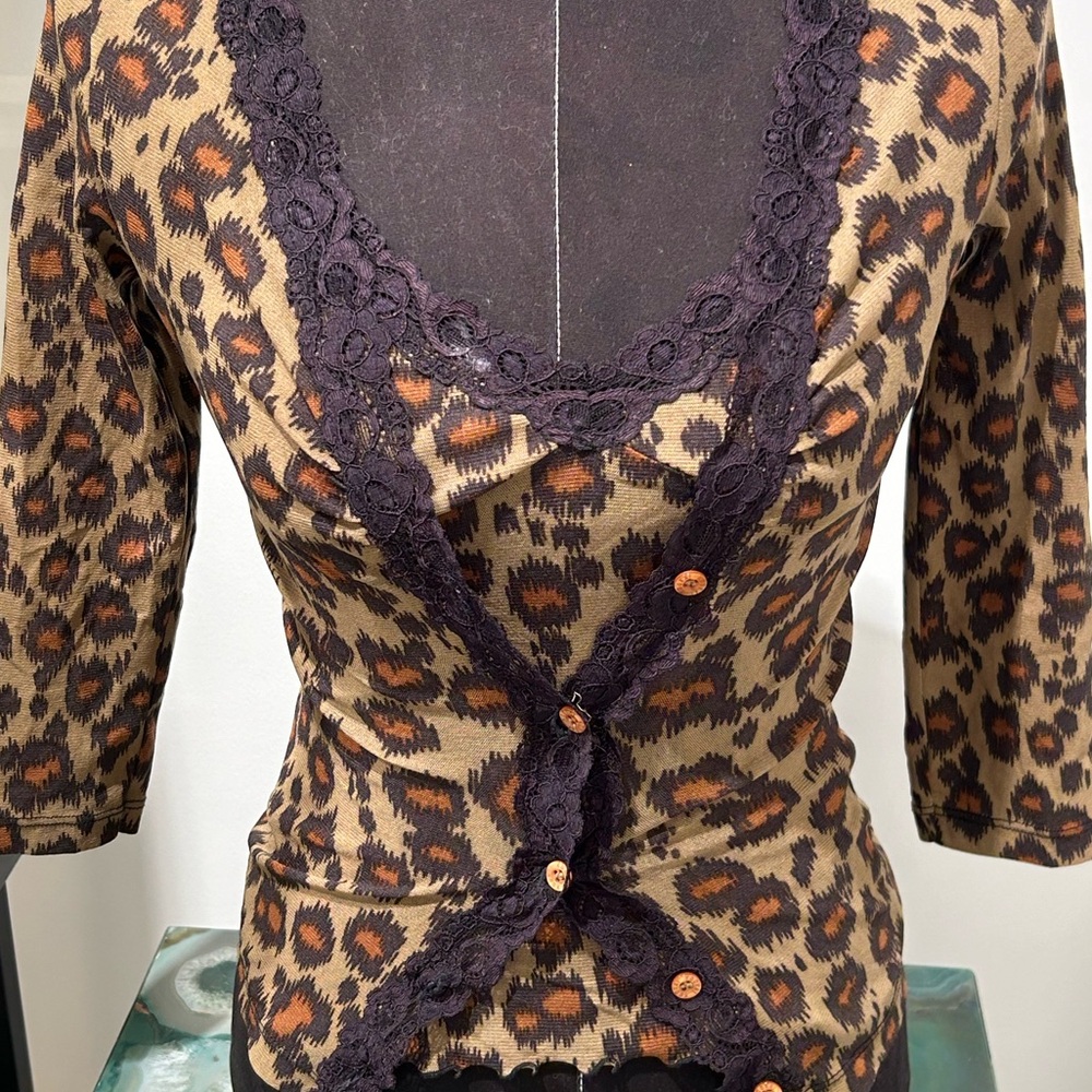 Kookai Leopard Print Lace Trim Robe